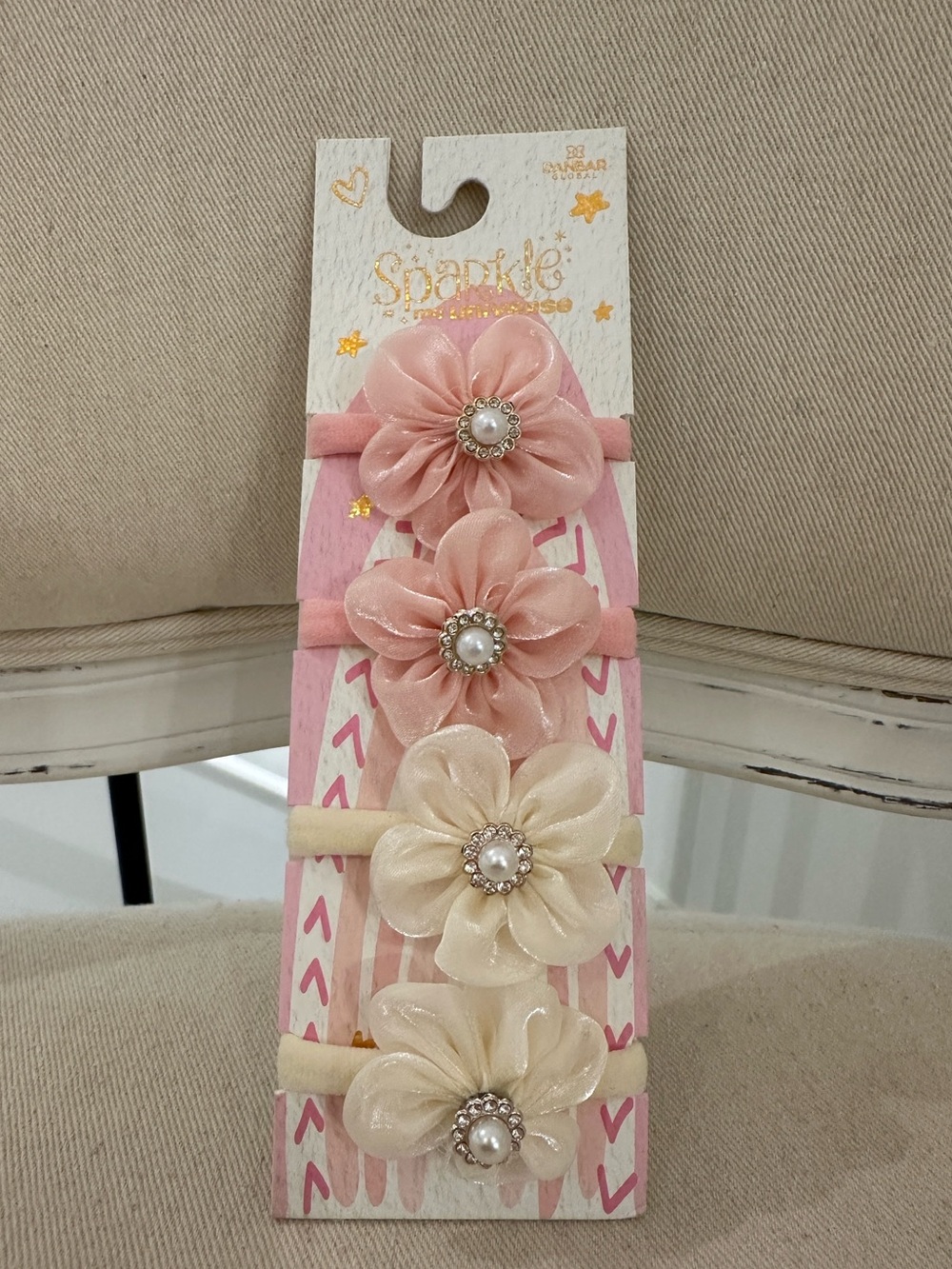 🦢 Pretty Girls 3T & up Crystal, Pearl & Floral Elastic Hair Accessories Set NWT